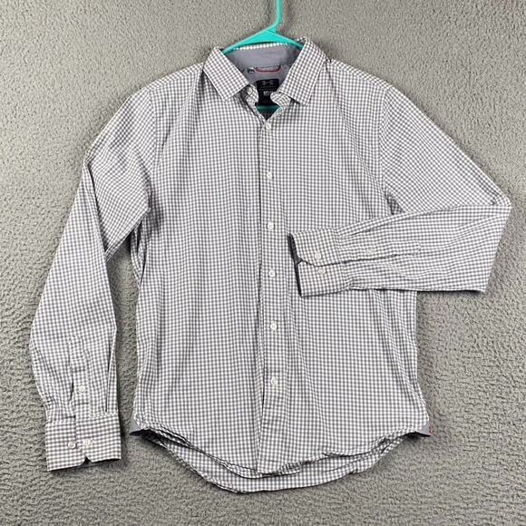 Under Armour Gray Gingham Check Long Sleeve Button Shirt Women’s Medium - Picture 2 of 9